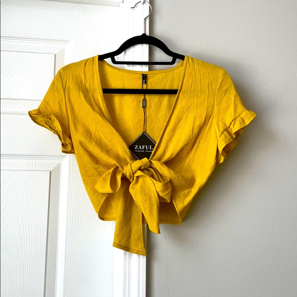 Yellow Tied Cropped Blouse